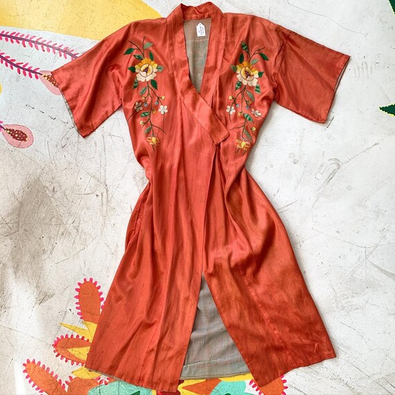 1910s Coral Rayon Satin Robe