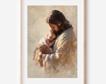 Jesus Holding Baby Art Print, miskraam doodgeboorte Memorial cadeau, christelijke sympathie kunst aan de muur, baby verlies comfort digitale download
