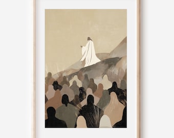 Sermon on the Mount Minimalist Wall Art, Jesus Teaching Printable, Christian Bible Story Decor, Modern Scripture Sketch, Faith Gift