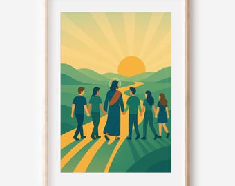Christian Walk With Me Poster, Jesus with Teenagers Art Print, LDS Youth Theme 2026, Inspirational Christian Wall Decor