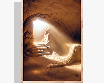 Easter Empty Tomb Printable Art | Jesus Resurrection Poster | Christian Faith Wall Decor | He Is Alive Artwork | Instant Digital Download