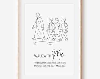 Tema para jóvenes 2026 “Camina conmigo”, descarga digital imprimible, arte mural para Mujeres Jóvenes SUD y Hombres Jóvenes, póster de las Escrituras Cristianas Moisés 6:34