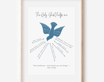 Lo Spirito Santo mi aiuta a stampare, poster LDS sullo Spirito Santo, dono della Primaria, stampabile per bambini cristiani, arte murale del Vangelo, citazione delle Scritture, download digitale
