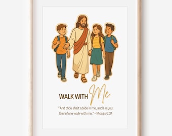 Póster temático para jóvenes SUD 2026: «Camina conmigo», arte imprimible con las Escrituras de Jesucristo (Moisés 6:34), decoración de pared para Mujeres Jóvenes.