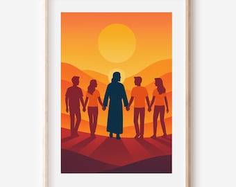 LDS Walk With Me Artwork, Jesus and Youth Illustration, Christian Teen Wall Decor, Printable Faith Poster, Young Women Young Men Gift