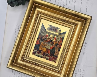 Byzantine Icon of the Last Supper – Gilded Baroque Frame – Christian Craftsmanship