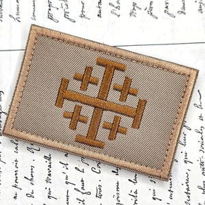 Embroidered Gold Jerusalem Cross Patch - Tactical Military Patch - Army - Christian Symbol