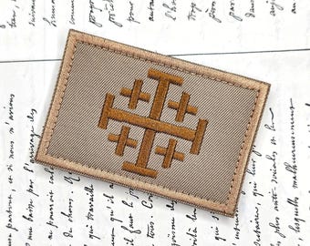 Embroidered Gold Jerusalem Cross Patch - Tactical Military Patch - Army - Christian Symbol