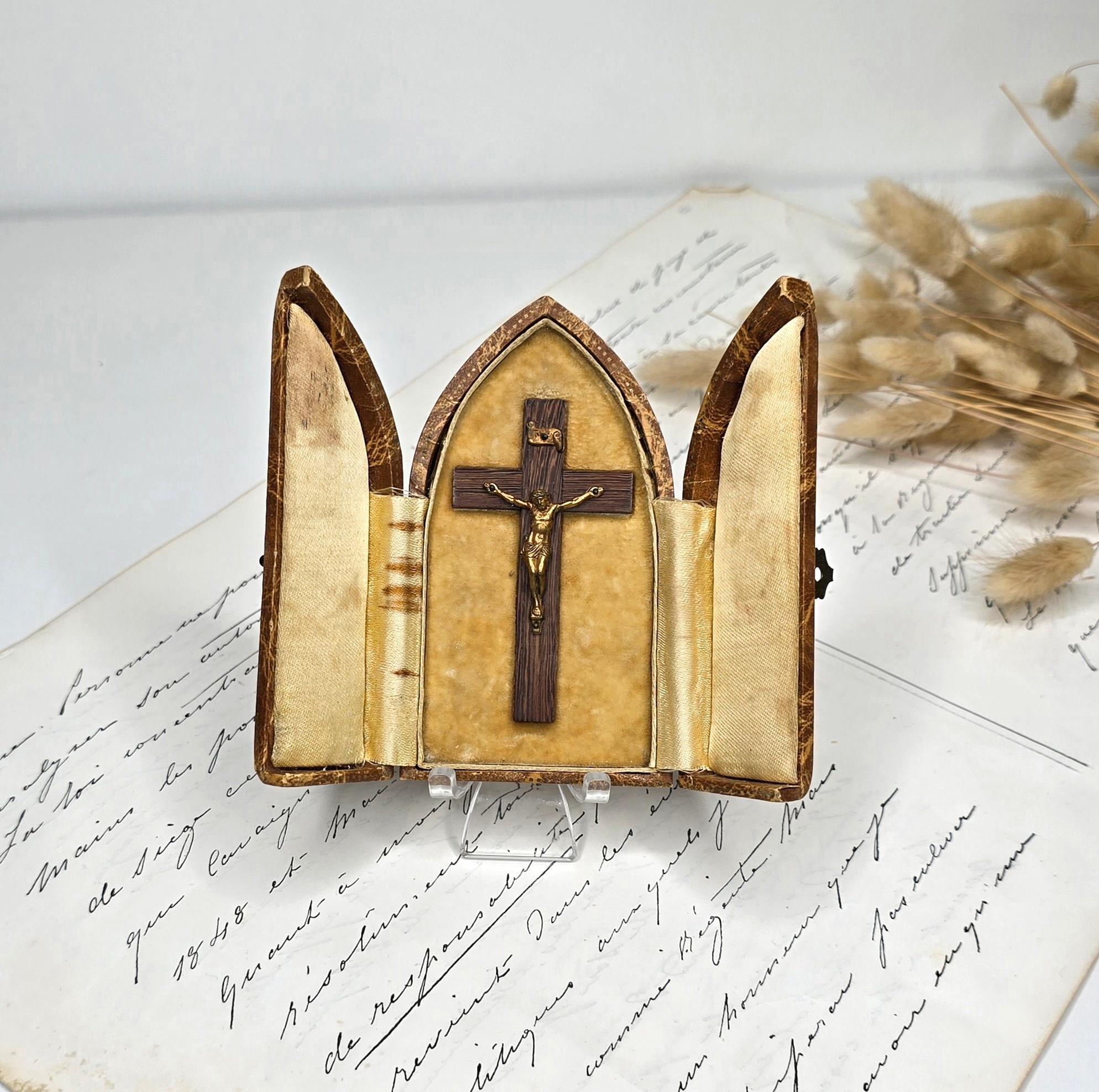 Antique Napoleon III Travel Oratory - Pocket Religious Triptych in