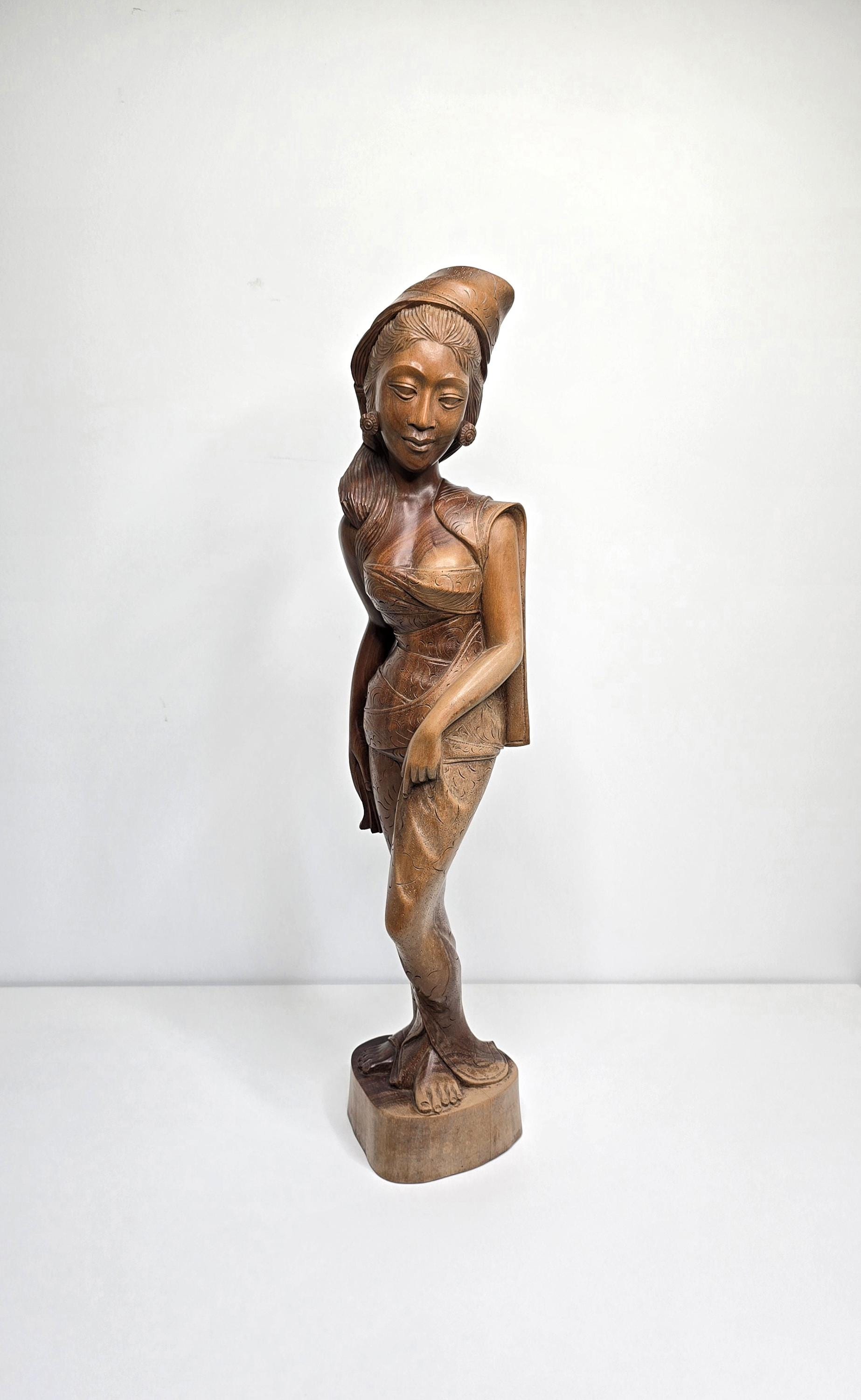 Sculpture Déesse Bali/Indonésie - Polyrésine Beige - Hauteur 31 Cm - Déco Ethnique