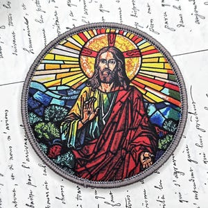 Jesus Christ Stained Glass Style Patch – Sacred Religious Portrait – Tactical and Decorative Patch – High Quality Finish