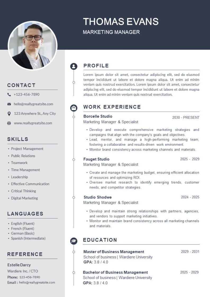 CV Templates for Men - Etsy