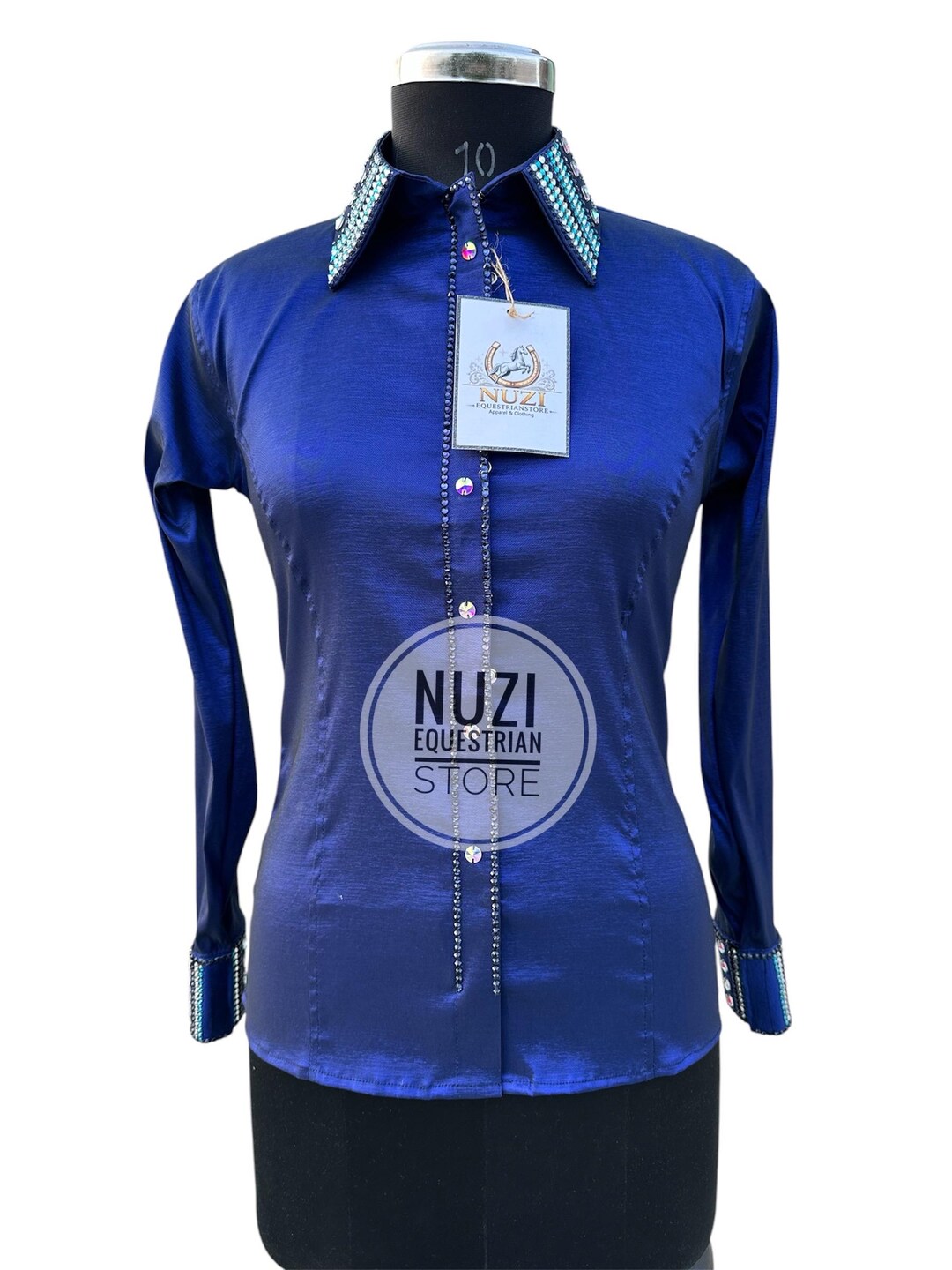 Rhinestone Top Rodeo Look Blue Rhinestone Rodeo Show Shirt | Custom Horse Show Outfit | Elegant ...