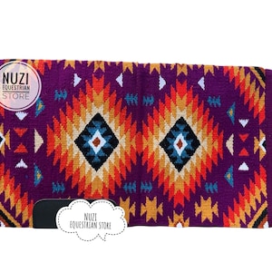 Western Horse Saddle Blanket | Purple Navajo Saddle Pad | Trail Riding Tack | Handmade Style Pad