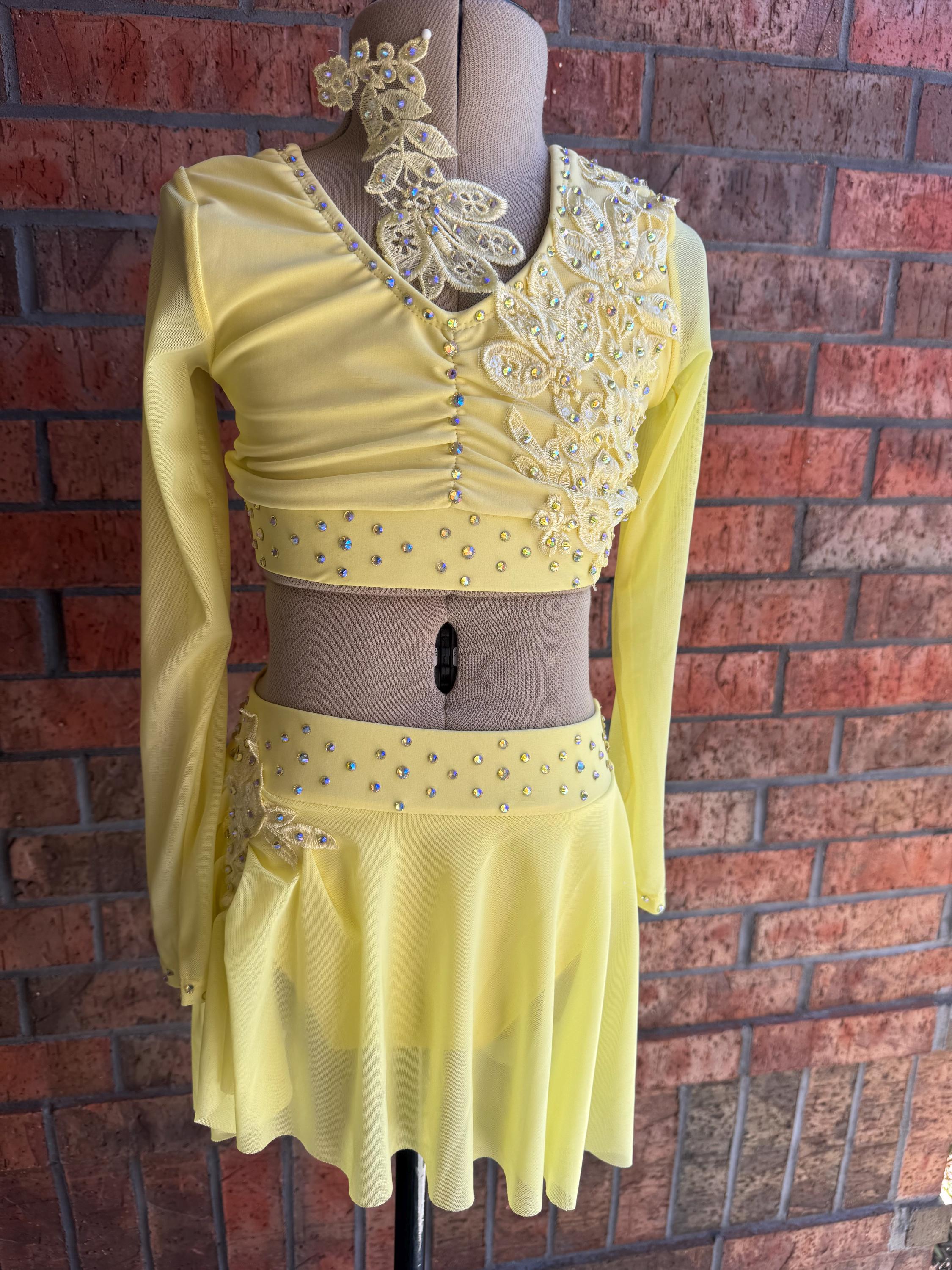 yellow lyrical dress Orange High Neck with Deep V Back This enchanting ensemble is meticulously crafted to capture the essence of movement DPOIS Women's Long Sleeve Lyrical