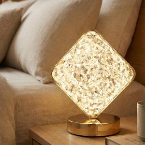 Luminária de mesa Crystal Square Touch, luz noturna LED regulável, luminária de cabeceira recarregável via USB, decoração moderna para casa.
