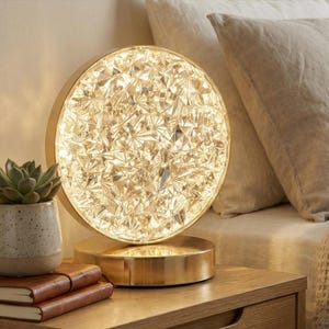 Lámpara de mesa LED táctil redonda de cristal, luz nocturna regulable, lámpara ambiental recargable para decoración de dormitorio.