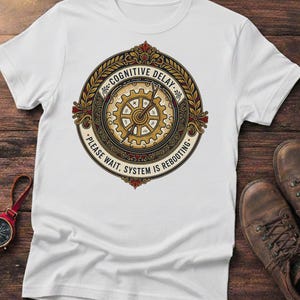 Cognitive Delay Vintage Gear T-Shirt - Steampunk Brain Fog Graphic Tee - Funny Mental Recharge Shirt - Dark Academia Top