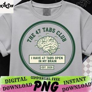 The 47 Tabs Club PNG Nerd Humor Quote PNG Retro Green Emblem PNG Stress Humor Gift for Work Friends. image 2