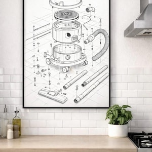 Explodiertes Vakuum Blueprint – Technische Linie Kunst (A3)