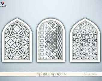 Desenhos de arcos islâmicos para decoração de casa e casamento - Arquivos para laser/CNC em DXF, SVG e PNG
