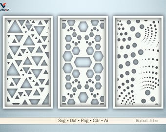 Moderne abstrakte Wandpaneele 3er Set • Laser Cut Designs DXF SVG für CNC