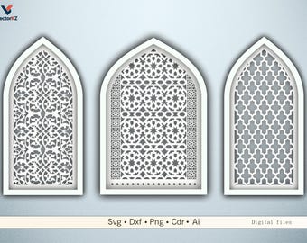 Arcos para decoração de casamentos e residências - Arquivos de design árabe em DXF, SVG e PNG para laser/CNC