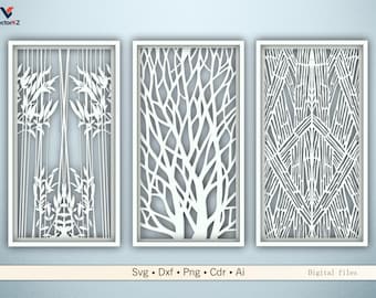 Floral & Botanische dekorative Panels Vorlagen für CNC Laserschnitt | SVG-Dxf-Png-Dateien
