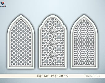 Arcos e janelas marroquinas prontos para corte - Arquivos DXF, SVG e PNG para laser e CNC