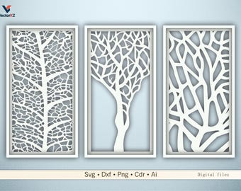 Dekorative Paneele mit Ast- und Baummustern für CNC Laserschnitt-Dxf-Svg-Dateien