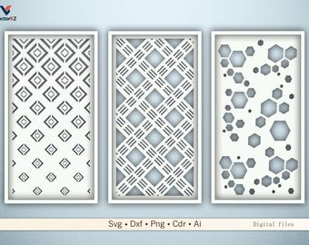Abstrakte Laser-Panels 3er Set • Zeitgenössische CNC-Muster-Dxf-Svg-Png-Designs
