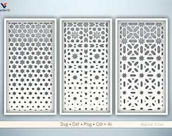 Arquivos profissionais para corte de painéis em árabe - Formatos DXF, SVG e PNG de alta precisão para máquinas a laser e CNC.