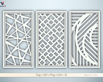 3 Abstrakt Geometrische Tafeln | Moderne Laser Cut Designs DXF SVG PNG