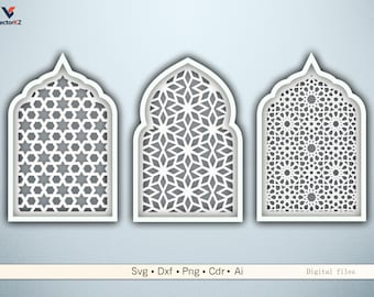 Islamische Arch Fenster Dxf,Svg Cut Files - Marokkanische Mihrab Designs für Laser & CNC Schneiden