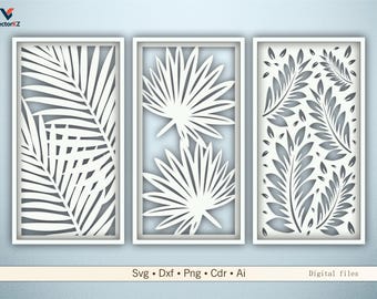 Metallzaun Tropische Zierpaneele - Palmen & Farn-Svg-Dxf-Png-Dateien für Laser CNC