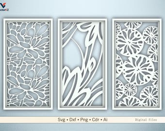 Botanische & Blumenmuster-Panels für Laser-CNC-Schneiden | Dekorativer BildschirmSvg Dxf Png