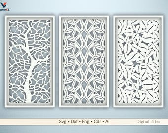 Dekorplatten mit einem Muster aus Kaffeebohnen und Lianenzweigen. Dxf-Svg-Dateien für Laser- und CNC-Schneiden.