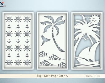 Sea Breeze Palme und Ship PanelsSvg Dxf Dateien für CNC Laser Plotter Dekor