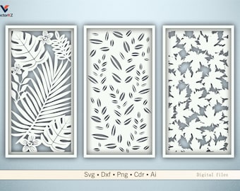 Ahorn & Tropisches Blatt Panels SVG Dxf Png für Laser CNC Zaun Bildschirme Wand-Dekor