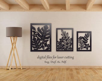 Floral Wall Panel DXF SVG Bundle - 3 Laser & CNC dekorative digitale Dateien