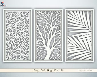Exotic Tropical Fern DXF SVG Set – 3 Laser & CNC Cut Panels for Decorative Wall Screens