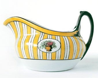 Art Deco creamer, 1930's porcelain creamer, striped creamer, yellow and white creamer, Czechoslovakia, Phoenix china