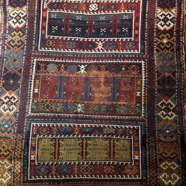 Antique East Anatolian Kurdish rug, 4' x 5' hand knotted middle eastern rug, antique tribal rug