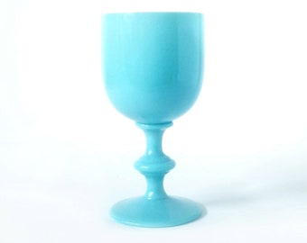 Blue opaline water goblet, Portieux Vallerysthal,  French opaline glass, PV France