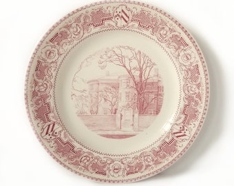 Radcliffe College 1949 plate, Wedgwood lunch plate 8 3/4", mulberry transferware, vintage plate red transferware