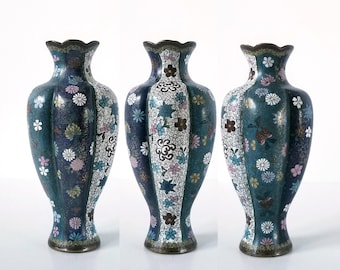 Antique Meiji Cloisonne Vase: Early 1900s Japanese Enamel Floral Decor