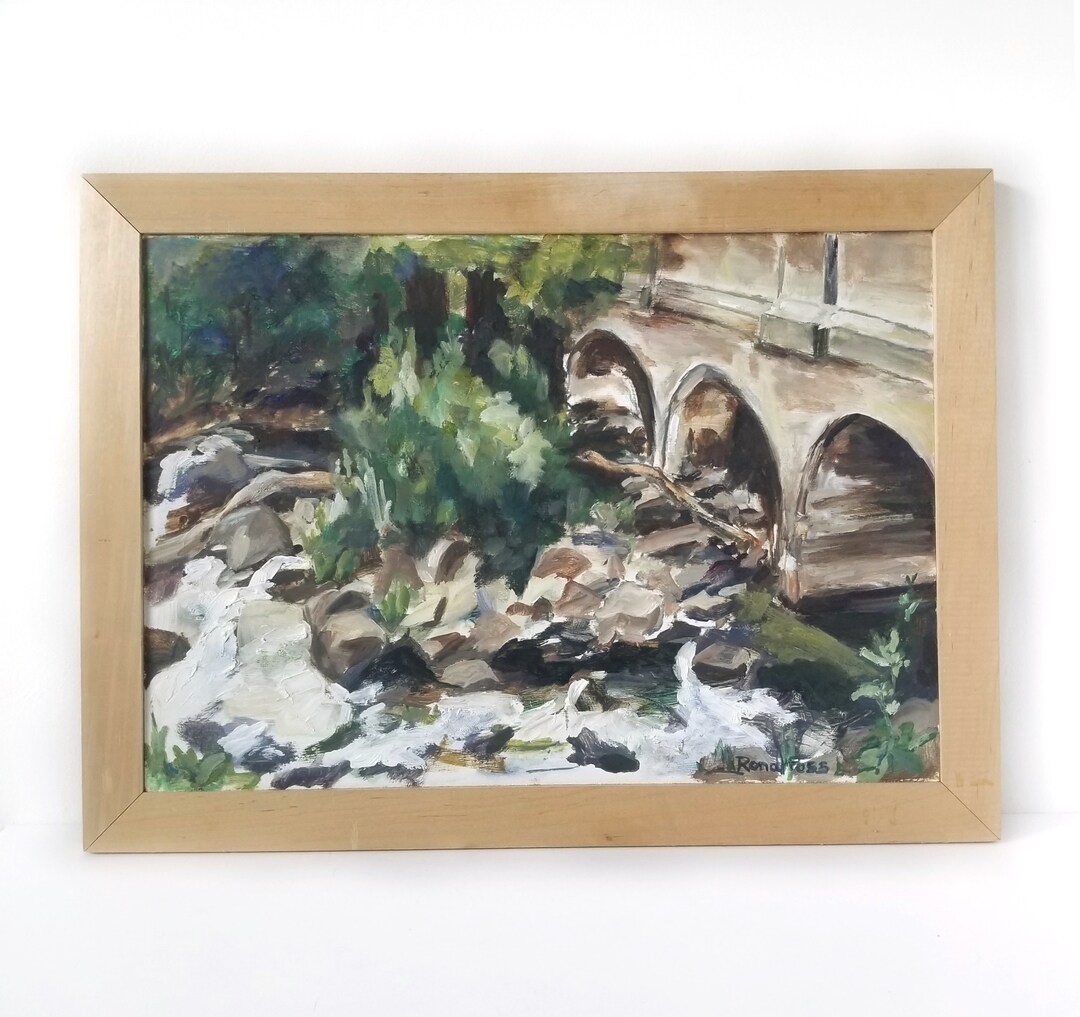 Vintage Oil Painting, Rushing River, Framed Oil Painting, Rona Poss ...