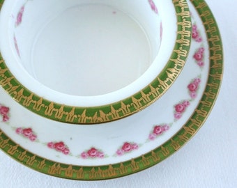 Porcelain dessert cup, custard cup, rose floral ramekin, Austria,