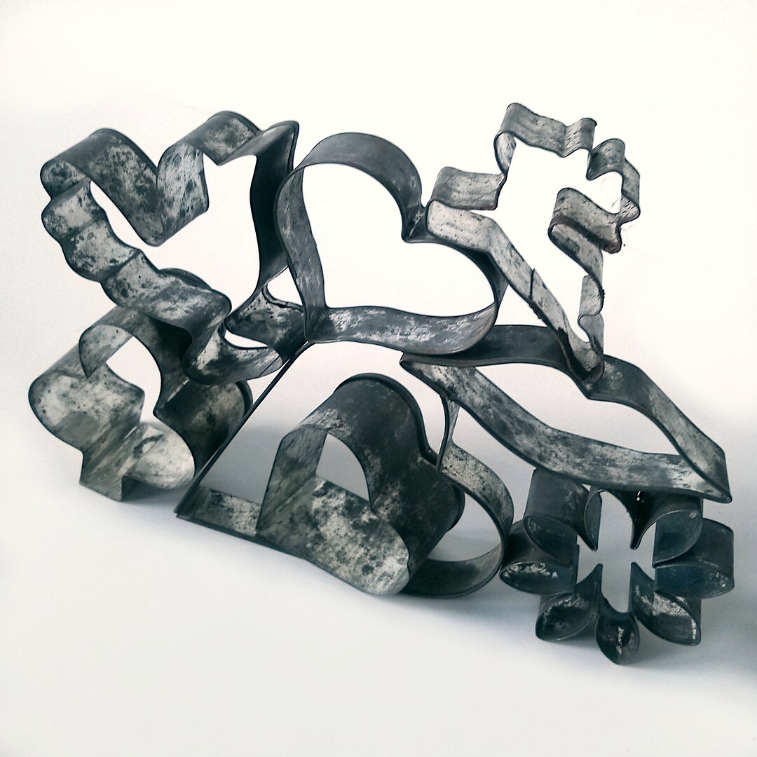 Vintage Metal Cookie Cutters, Set of Eight Rusty Tin Cookie Cutters