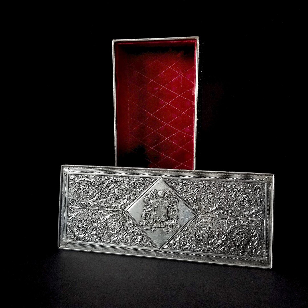 Vintage Glove Box Embossed Tin Velvet Lined Tin and Wooden Etsy